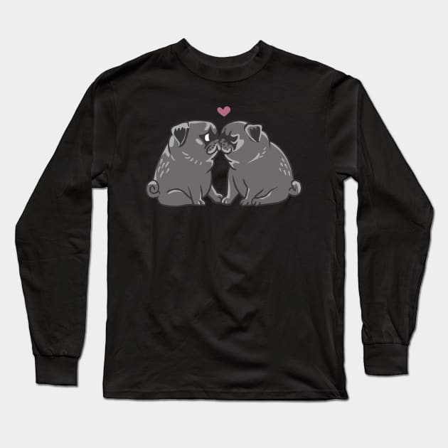 Black Pug Kisses Long Sleeve T-Shirt by huebucket